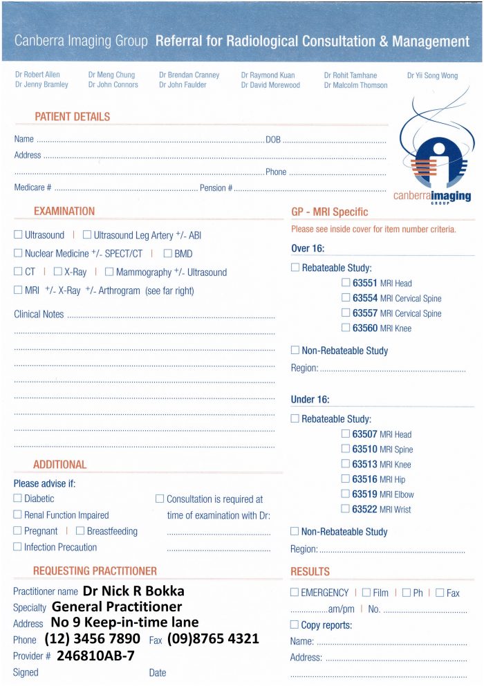 Order Referral Pads Canberra Imaging Group